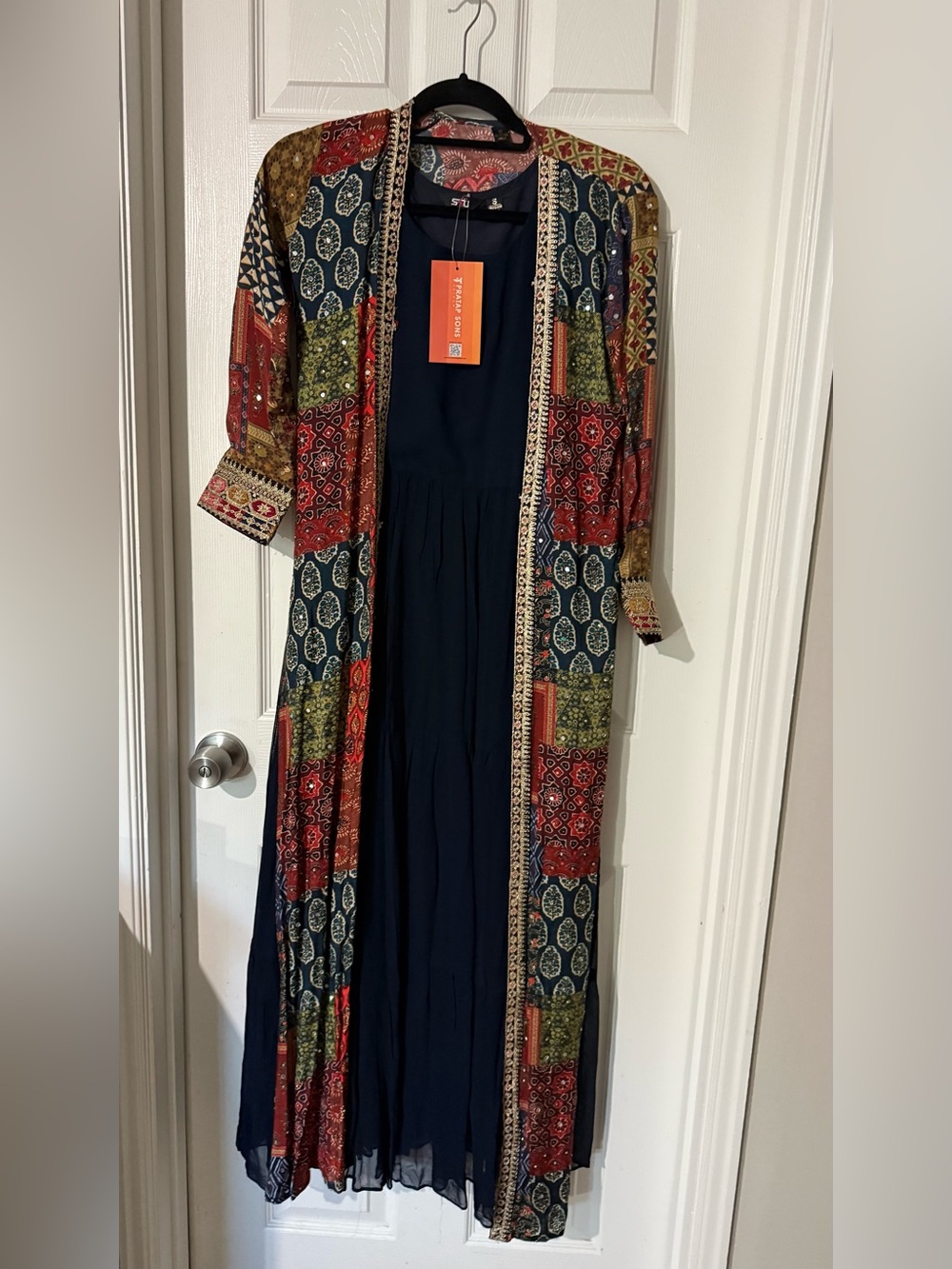 Blue Embroidery & Sequins Work Georgette Gown Suit With Jacket